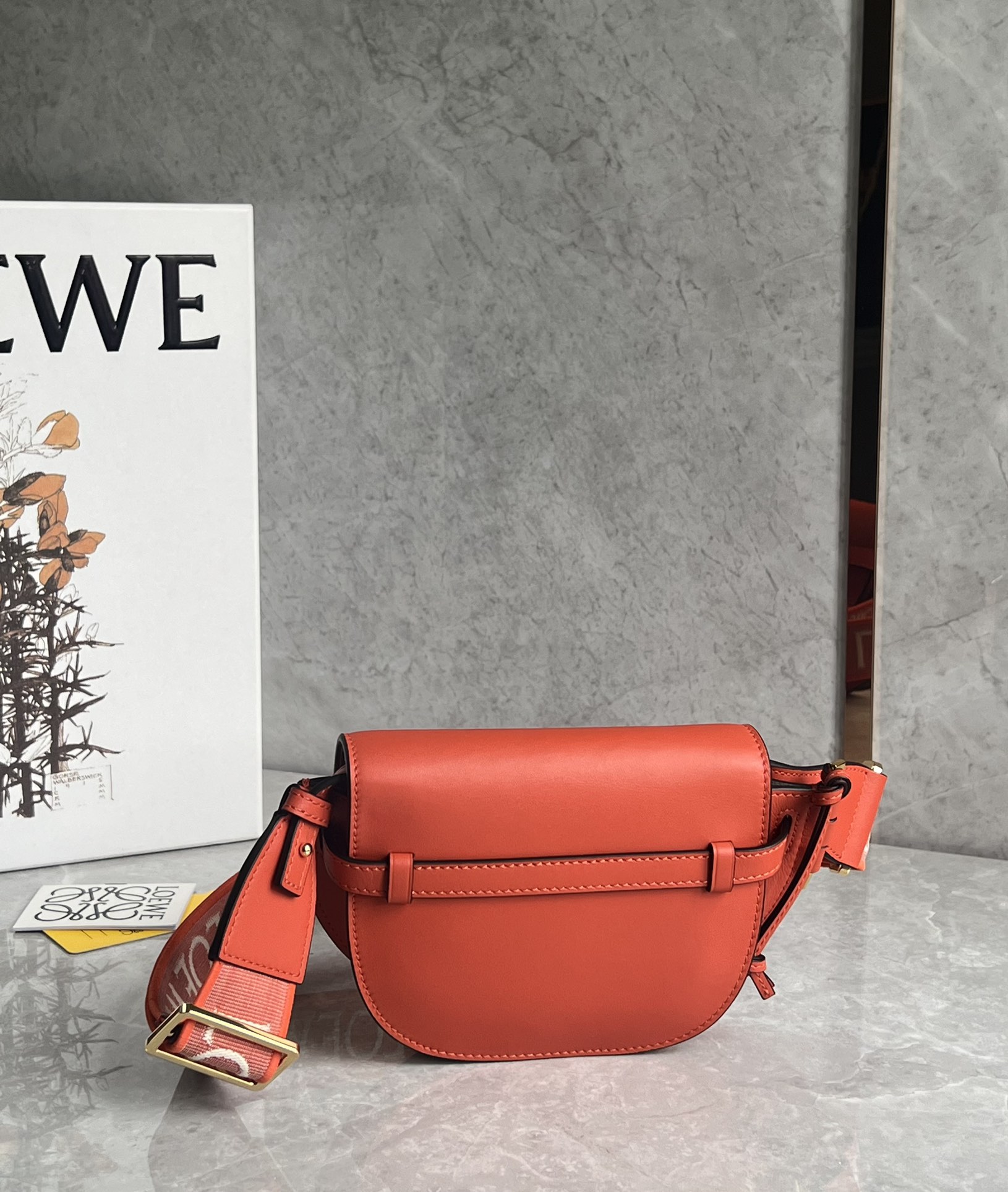 Loewe Mini Gate Dual Bag in Soft Calfskin and Jacquard Orange